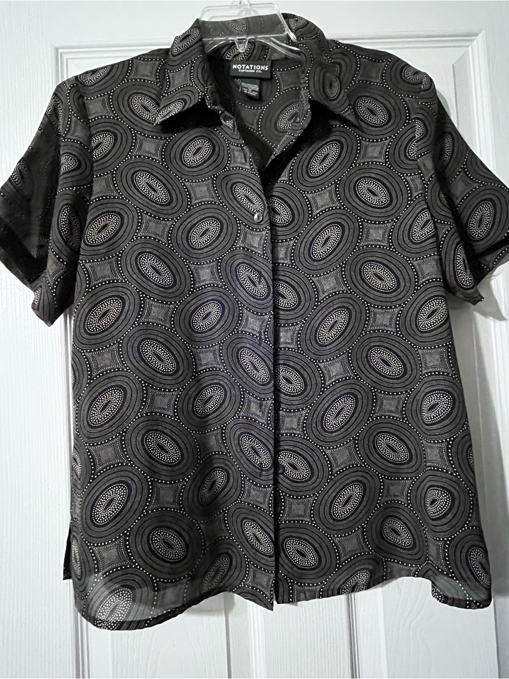 Notations womens Black Short Sleeve Button-Up Shirt